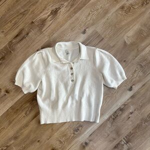a new day Cream Knit Polo Top with Puff Sleeves